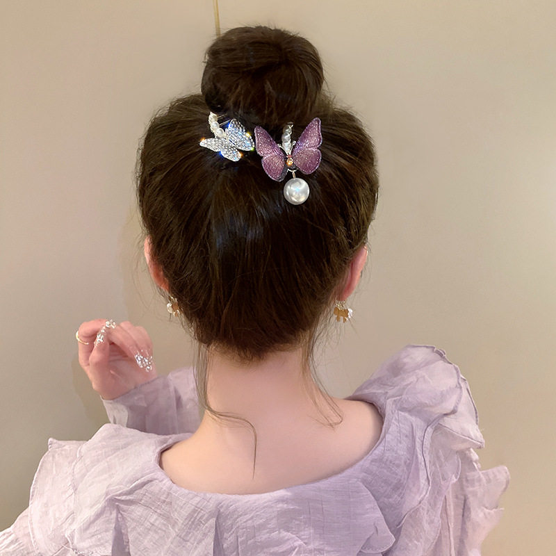 珍珠水钻蝴蝶发夹女后脑勺丸子头盘发神器气质马尾扣夹子头饰,淘宝优惠券,粉丝福利购,淘宝优惠卷