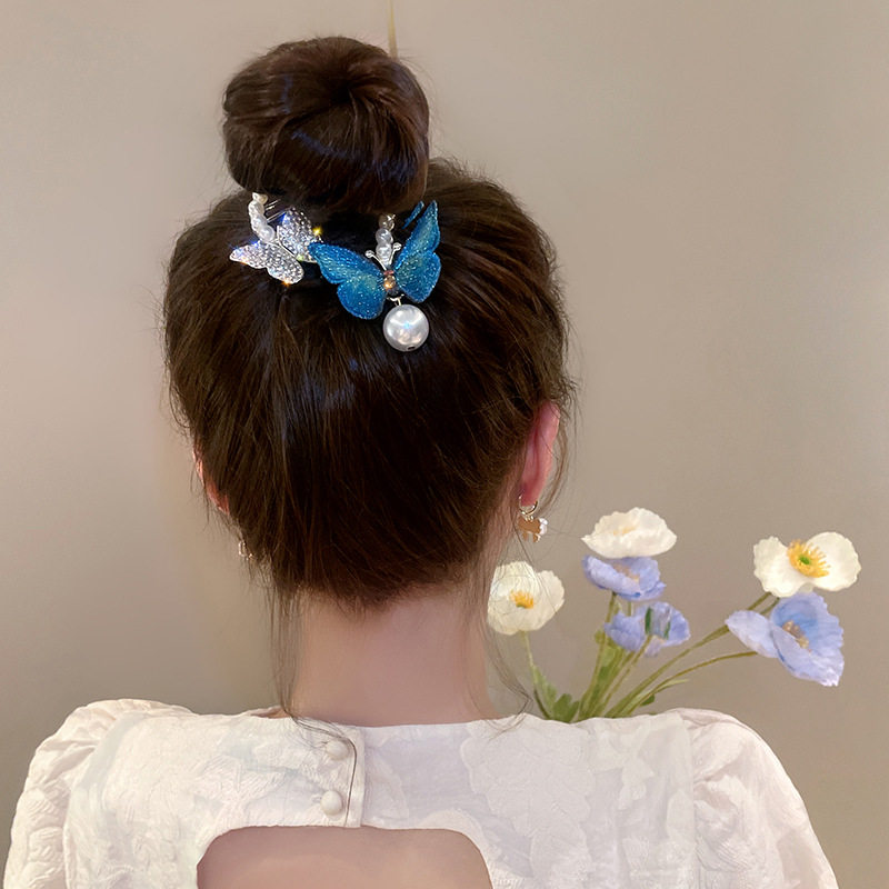 珍珠水钻蝴蝶发夹女后脑勺丸子头盘发神器气质马尾扣夹子头饰,淘宝优惠券,粉丝福利购,淘宝优惠卷