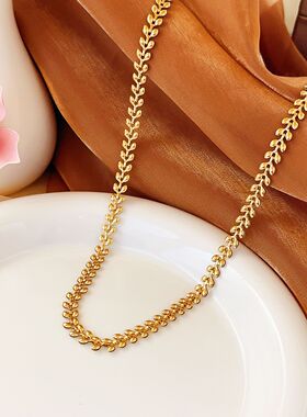 金色麦穗法式钛钢项链轻奢小众时尚个性不掉色百搭复古网红手链女