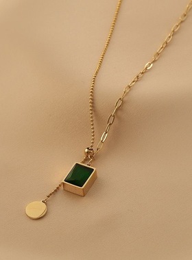 绿色锆石项链炫小虫钛钢