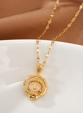 新款小萌投影弥勒佛钛钢网红吊坠