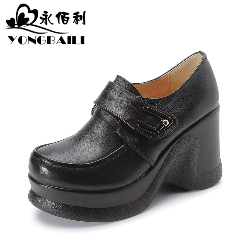 2025春新款真皮单鞋女深口复古时尚潮厚底坡跟高跟鞋松糕女鞋皮鞋,淘宝优惠券,粉丝福利购,淘宝优惠卷