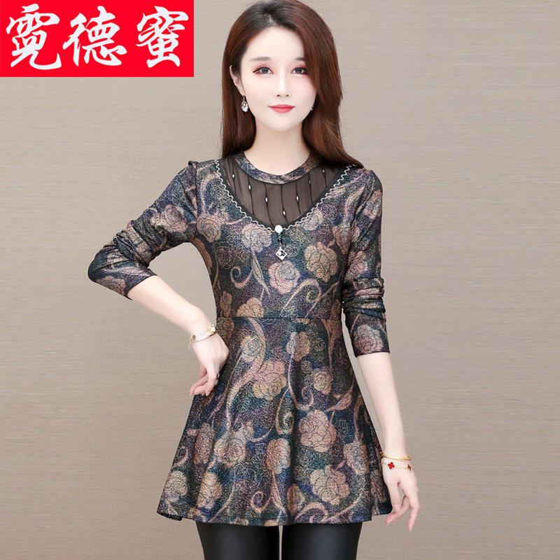 2020新款春秋印花长袖中年女上衣 霓德蜜T恤