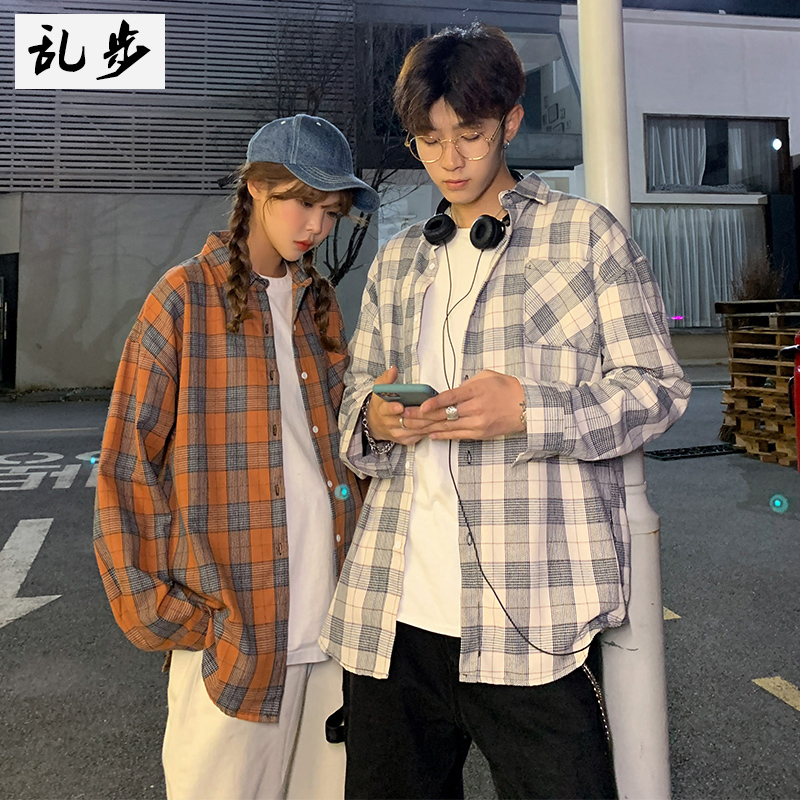 港风格子男士长袖韩版修身外套衬衫 rampo乱步衬衫
