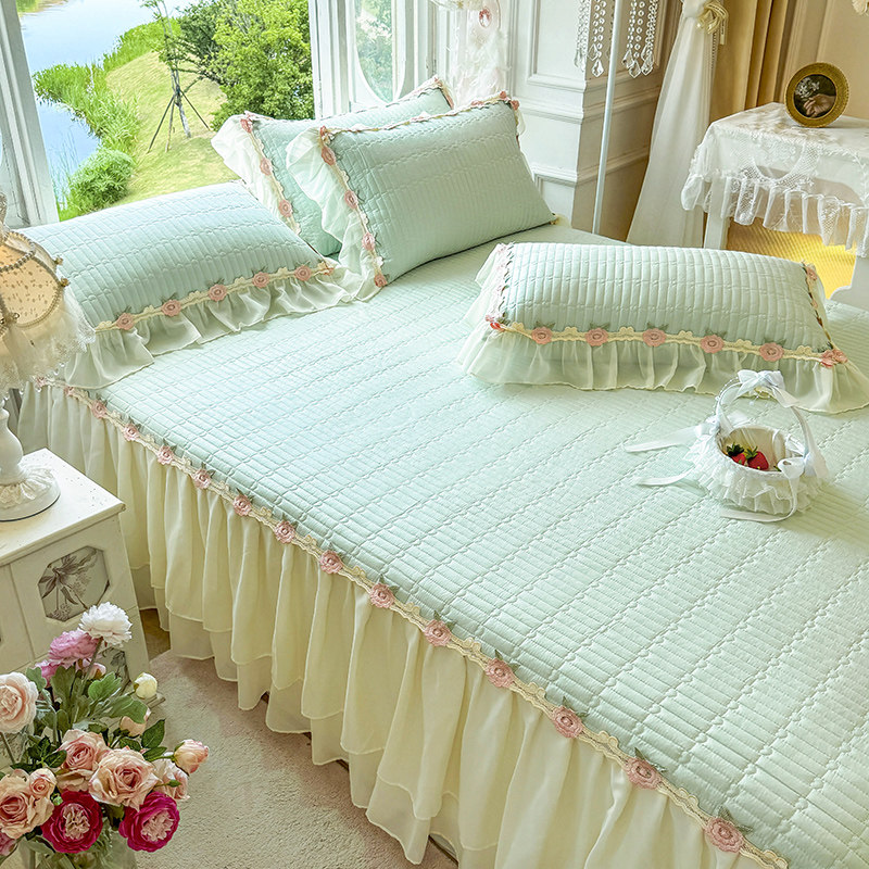 100%全棉床裙加厚绗缝床盖法式蕾丝床罩纯棉床垫保护套遮丑四季,淘宝优惠券,粉丝福利购,淘宝优惠卷