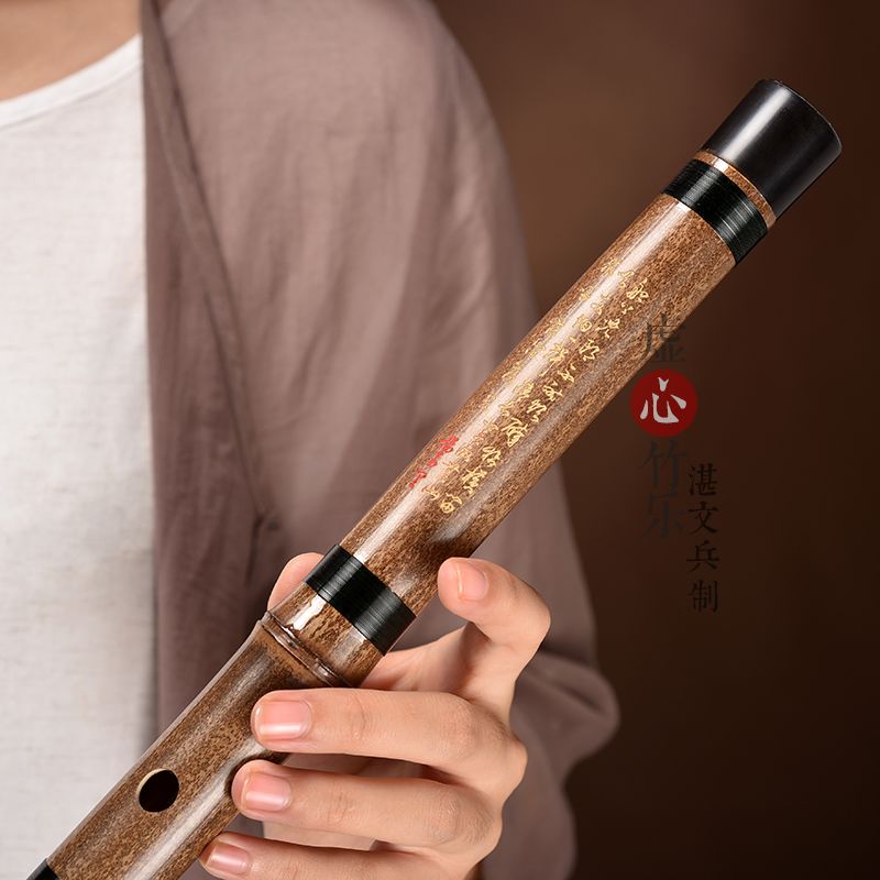 虚心竹乐旗舰店湛文兵精制紫竹笛专业一节演奏笛女古风初学笛子乐器陈情横笛g调e1
