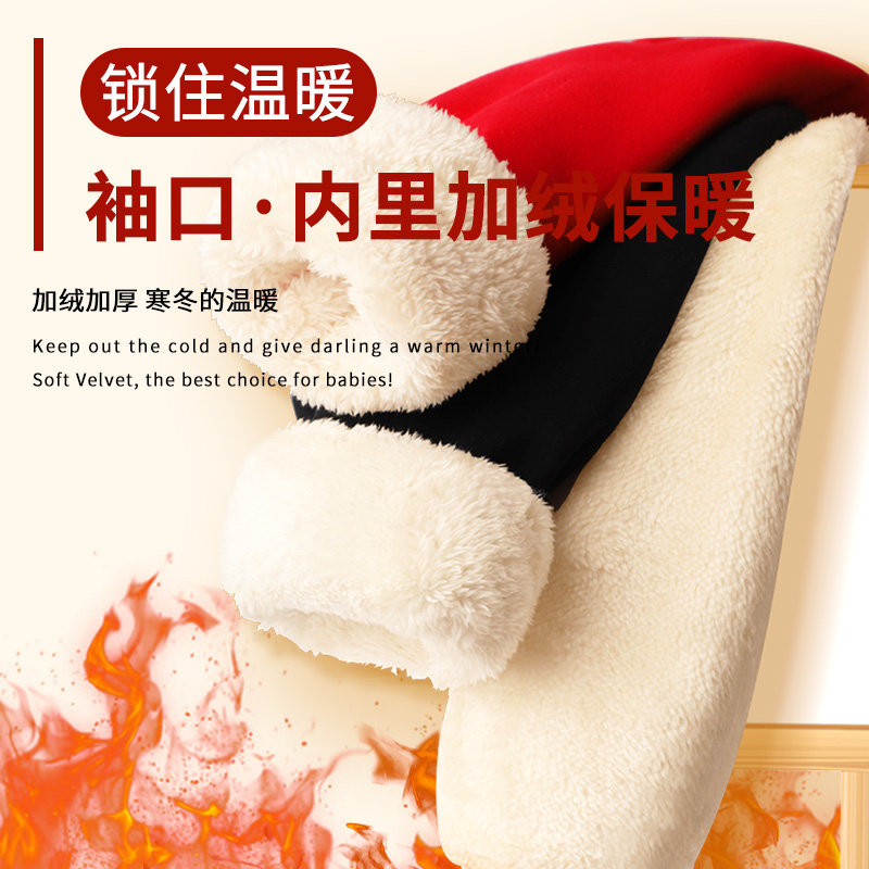 童装男童羊羔绒连帽卫衣红色冬装中大童蛇年本命年套头衫加绒外套