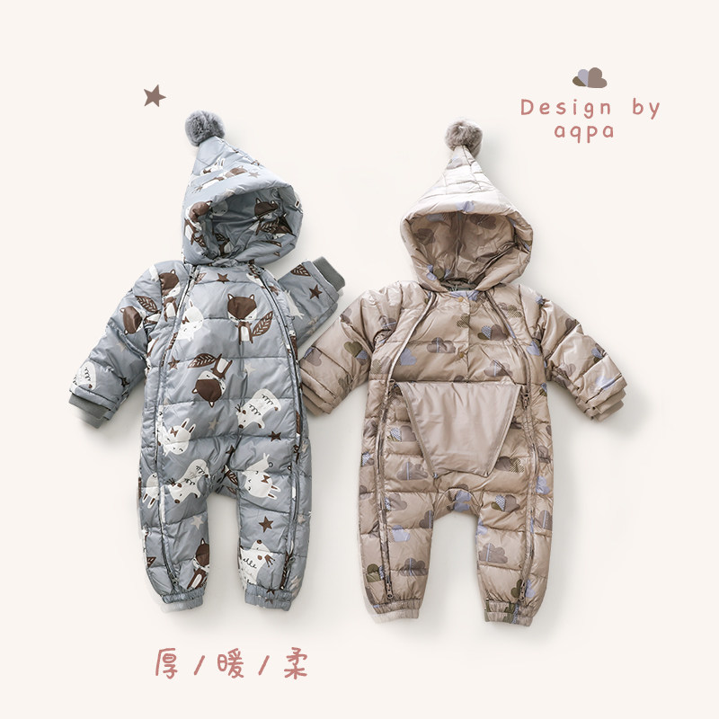 aqpa男女宝宝0-2岁连体加厚羽绒服 aqpa羽绒连体衣