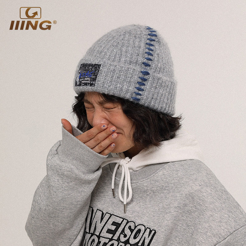 IIING帽控 毛线帽女冬百搭针织线帽保暖潮流设计大头围帽宽松帽子