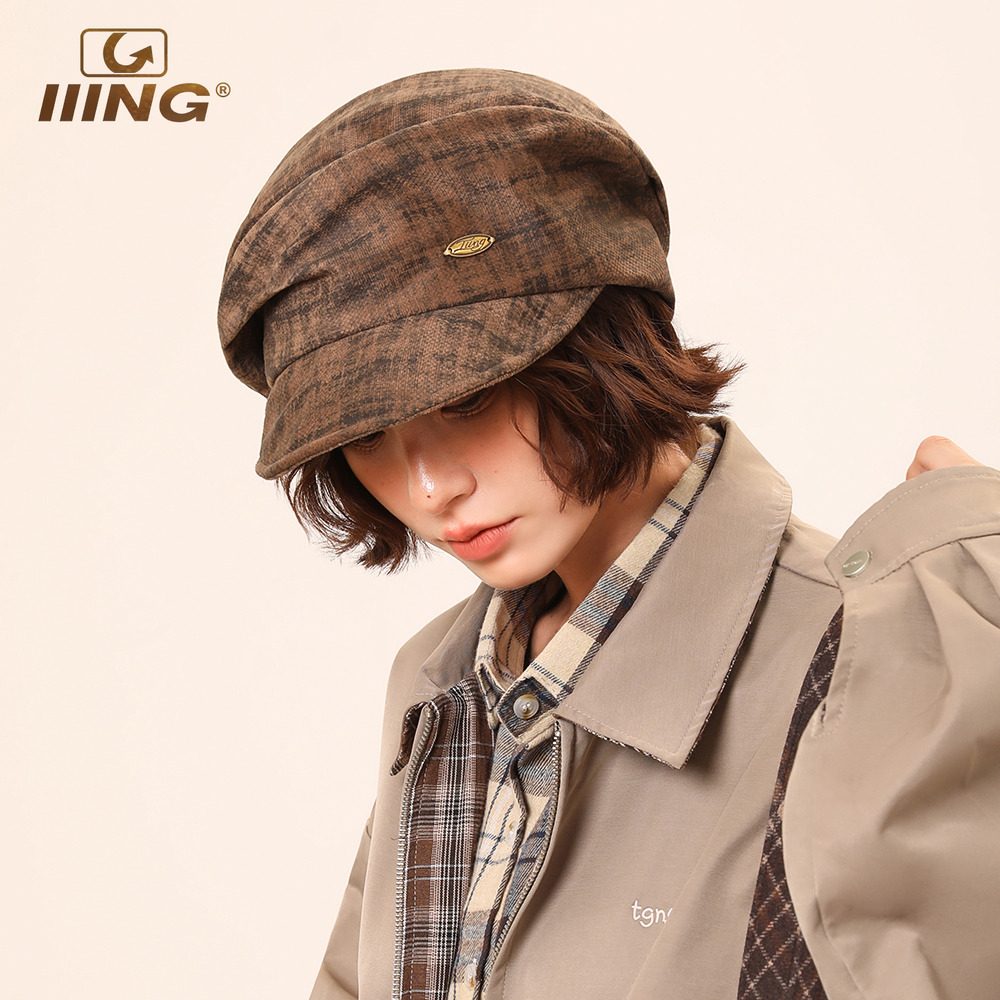 IIING帽控 复古晕染褶皱云朵贝雷帽子女显脸小休闲百搭文艺画家帽 - 图1