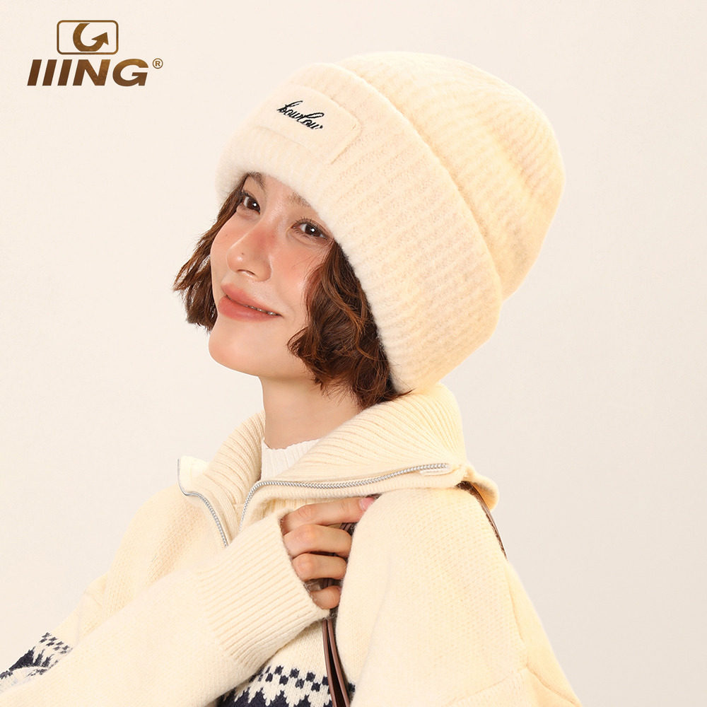 IIING帽控 简约字母贴标羊毛混纺针织帽女冬季保暖显脸小毛线帽子,淘宝优惠券,粉丝福利购,淘宝优惠卷