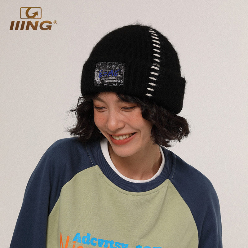 IIING帽控 毛线帽女冬百搭针织线帽保暖潮流设计大头围帽宽松帽子