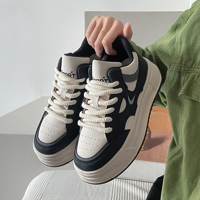 2025春季新款ins韩版透气小白鞋女学生百搭增高休闲运动板鞋女C23 - 图0