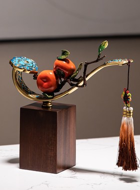 优选新中式柿柿如意铜件摆件黄铜万事葫芦事事办公室老.Y板桌面大