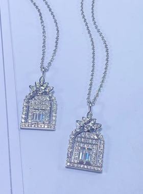 高版本莫桑钻幸福之门项链女925银镀18K金满钻香水瓶锁骨链定制