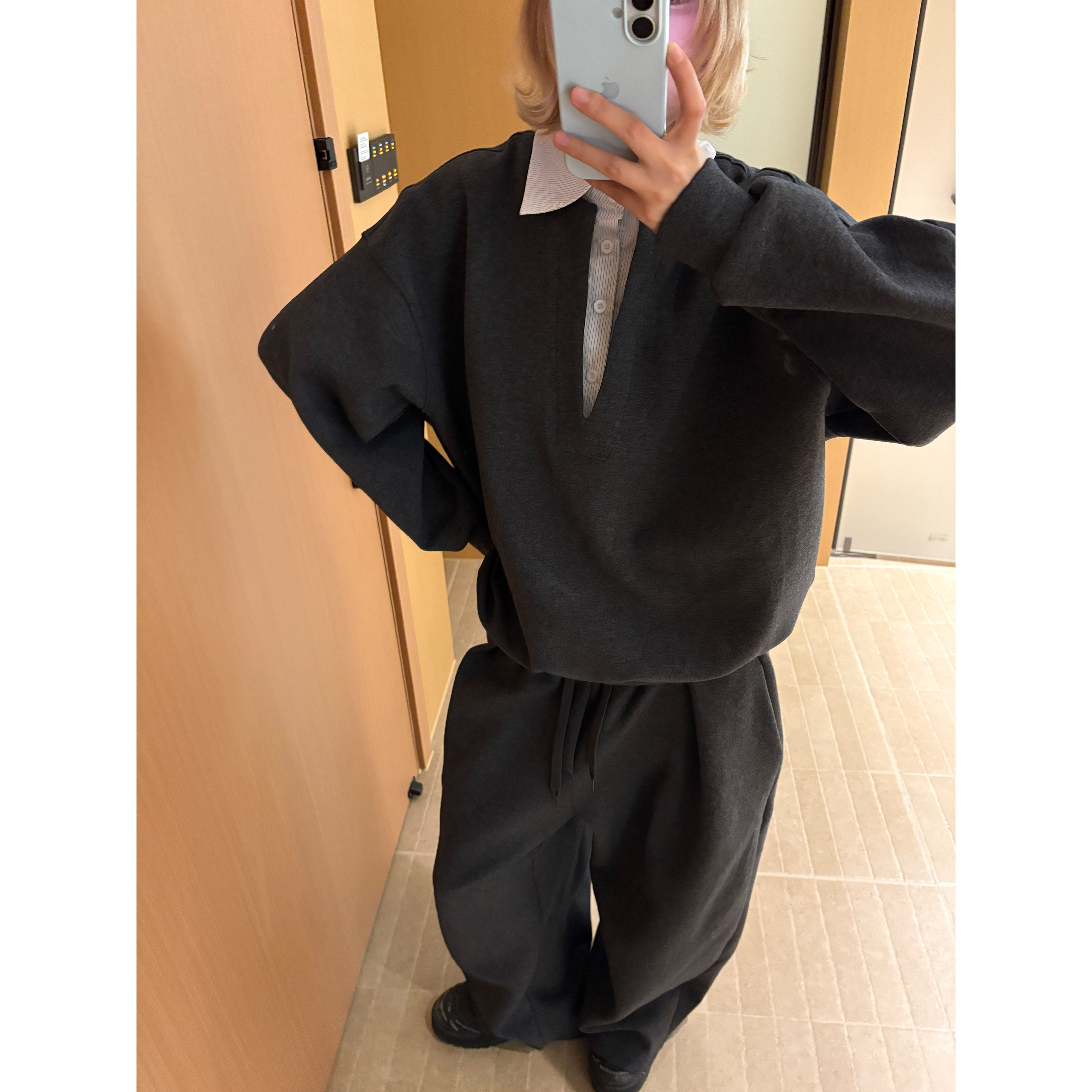 OPUP 休闲风假两件撞色衬衫长裤男女翻领长袖百搭潮流时尚套装潮,淘宝优惠券,粉丝福利购,淘宝优惠卷