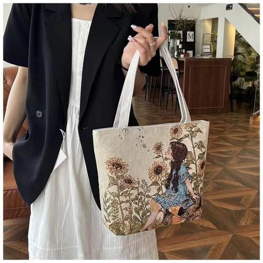 Ethnic style double-sided embroidered handbag