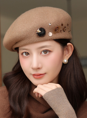 香雪羽秀羊毛秋冬时尚八角帽子女