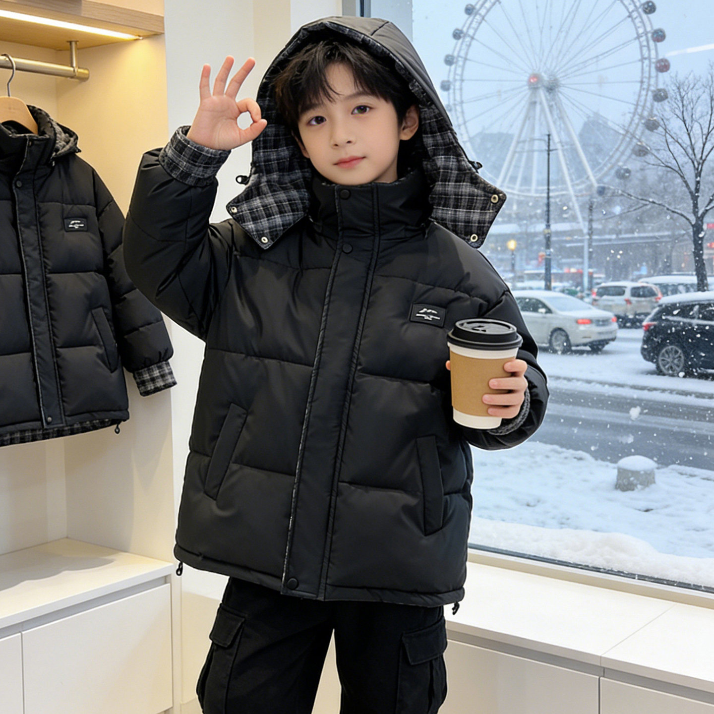 男童棉服冬装2025新款大男孩加厚羽绒棉衣儿童连帽冬季皮棉袄外套,淘宝优惠券,粉丝福利购,淘宝优惠卷