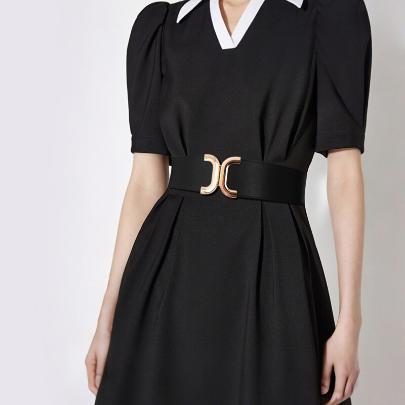 新款真皮大衣腰带女宽配裙子腰封羽绒服配饰松紧弹力卡扣皮带黑色,淘宝优惠券,粉丝福利购,淘宝优惠卷