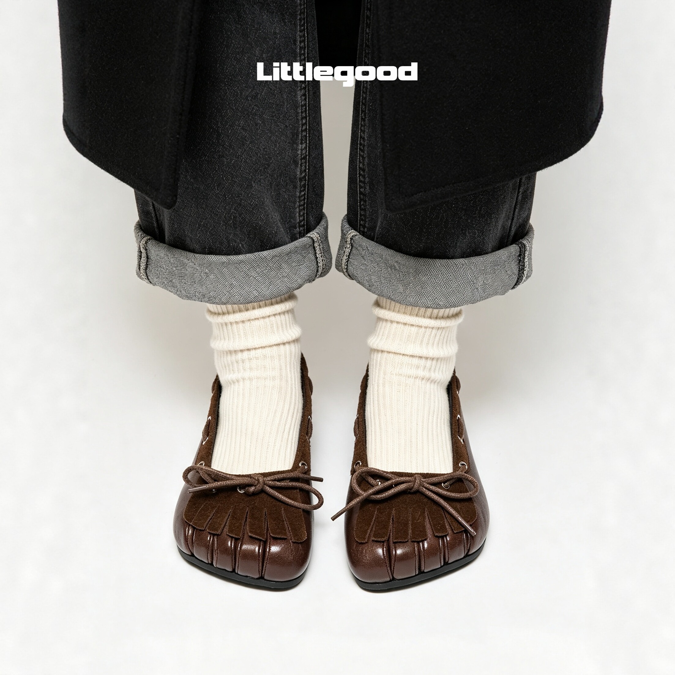 Littlegood retro tassel split-toe shoes for women 2026 summer hard work versatile niche
