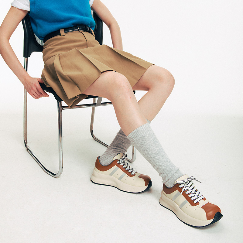 【折扣】littlegood复古运动鞋女2024新款厚底百搭撞色休闲鞋学院