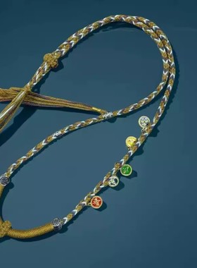 藏式手工编织唐卡挂绳民族财神吊坠八股佛牌五路棉线绳项链