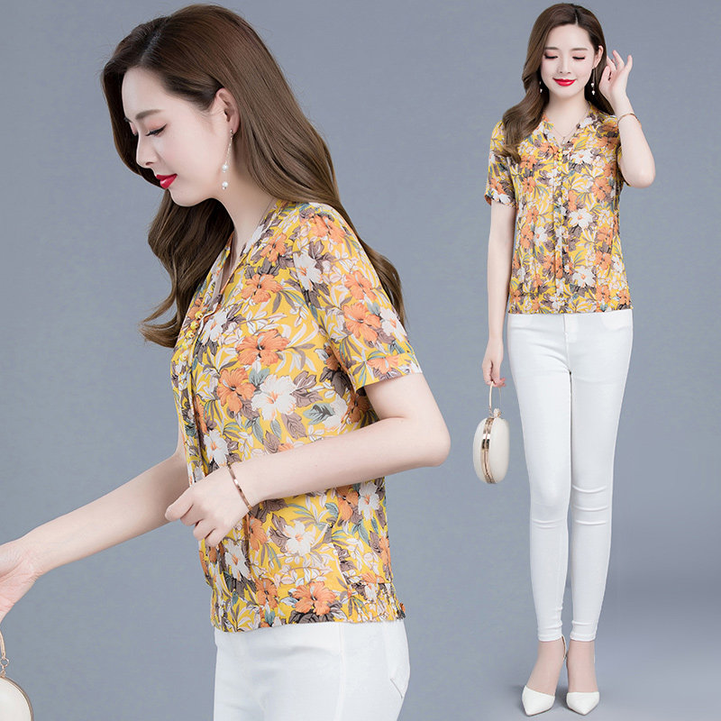 中老年女装夏装新款碎花小衫t恤 公明玉竹T恤