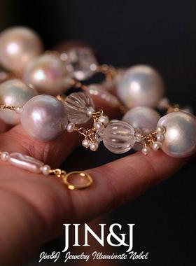 天然巴洛克珍珠摩根石切面水晶