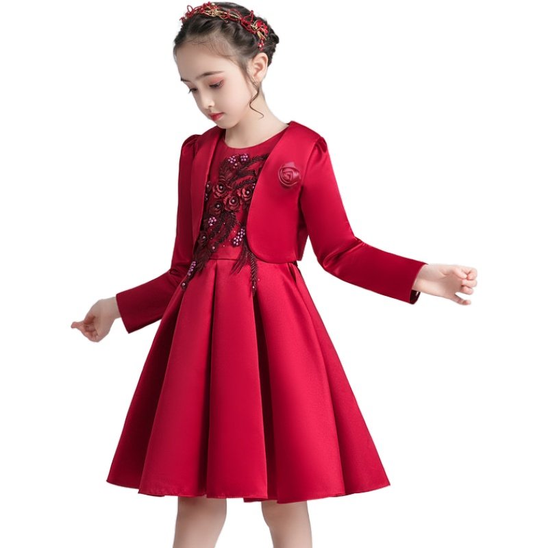 儿童演出服女童舞蹈裙小学生红色主持人礼服演讲朗诵元旦表演服装 - 图3