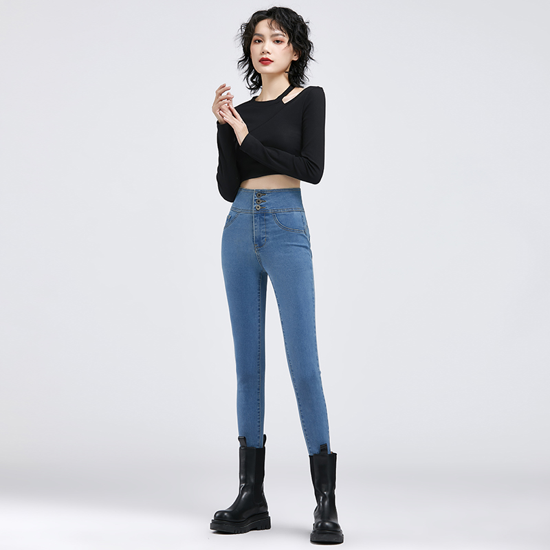 高腰牛仔裤女修身白色蜜桃臀显瘦提臀2025春季弹力紧身外穿小脚裤