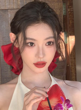 韩系红色格子蕾丝缎面大肠发圈