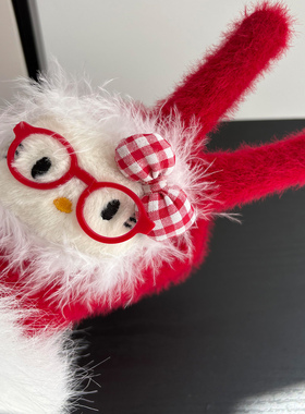 红色炸毛Kitty毛绒针织手套