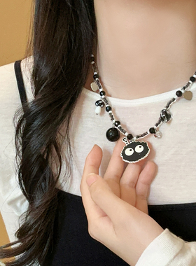 卡通搞怪黑色煤球吊坠项链