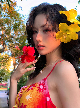海岛伊人~春季度假风黄色花朵发夹女氛围感清新拍照侧边发卡头饰