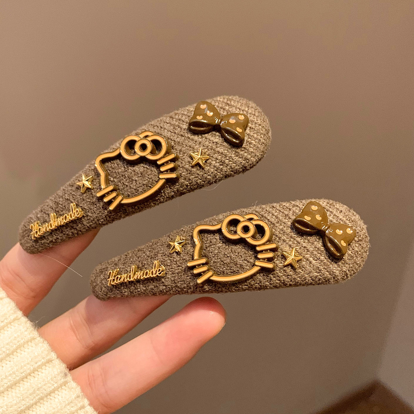 咖色Kitty蝴蝶结发夹边夹侧边发卡女可爱复古百搭头饰碎发刘海夹,淘宝优惠券,粉丝福利购,淘宝优惠卷