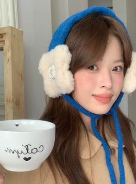 可爱小羊~雪地蓝色针织保暖耳罩