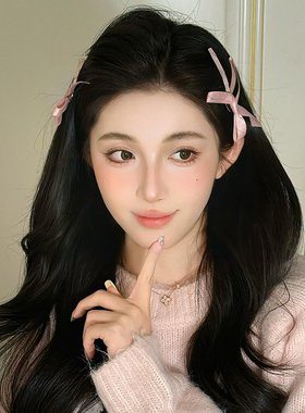 法式少女粉色蝴蝶结丝带发夹