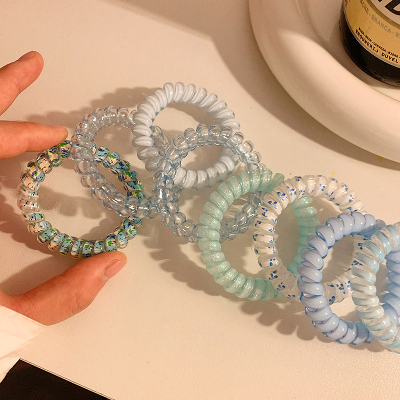 冰川蓝～透明蓝色电话线发圈女高级感发绳高弹力皮筋耐用头绳发饰,淘宝优惠券,粉丝福利购,淘宝优惠卷