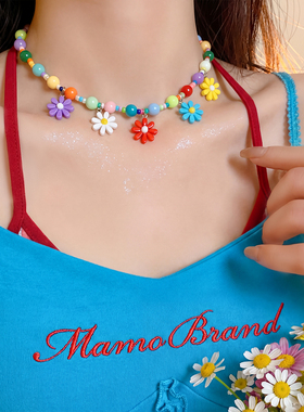 多巴胺彩色小雏菊花朵串珠项链