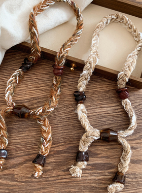 波西米亚民族风编织毛线串珠项链