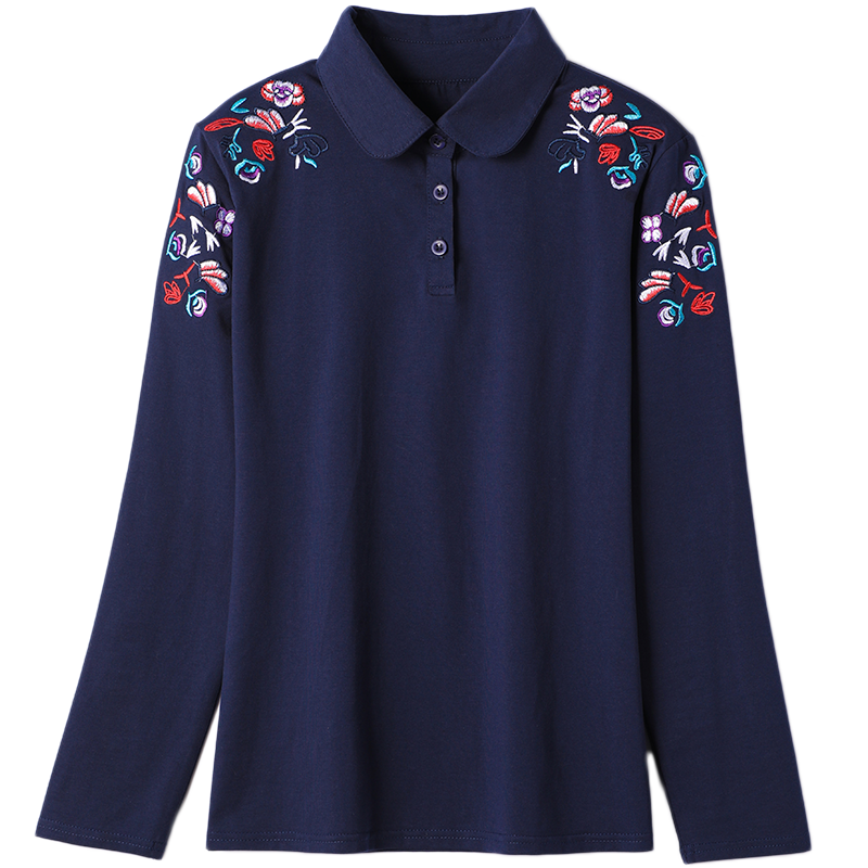 妈妈翻领长袖秋冬纯棉打底衫t恤 木岩T恤