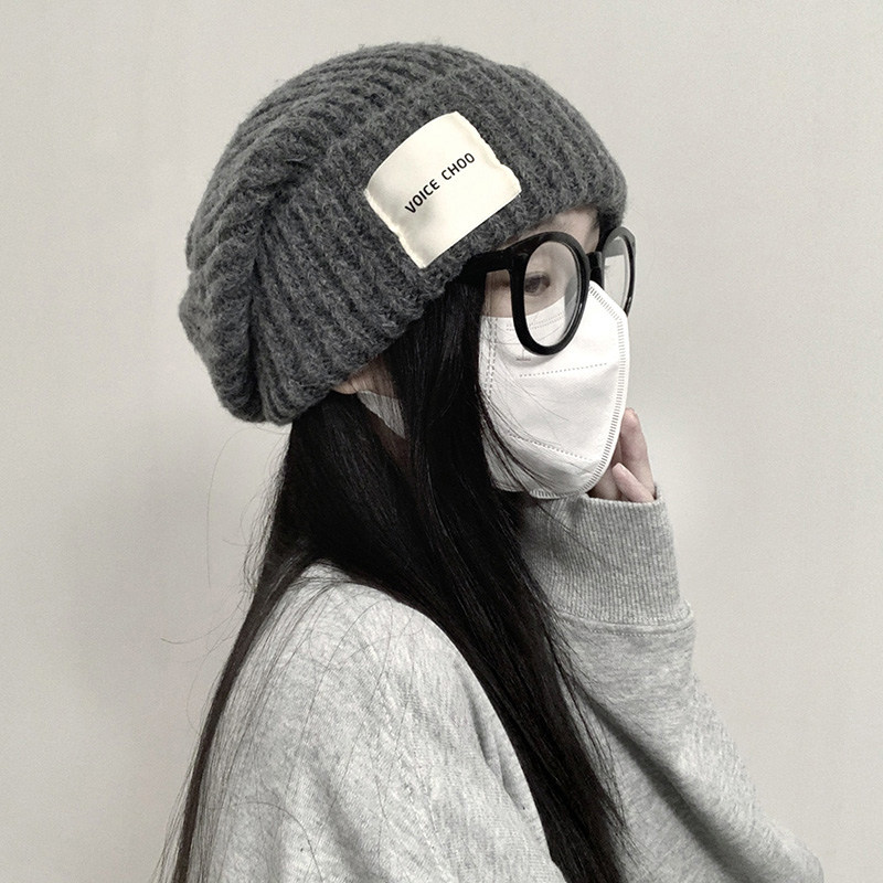 毛线帽女冬季灰色日系百搭显脸小加厚保暖大头围护耳针织堆堆帽子