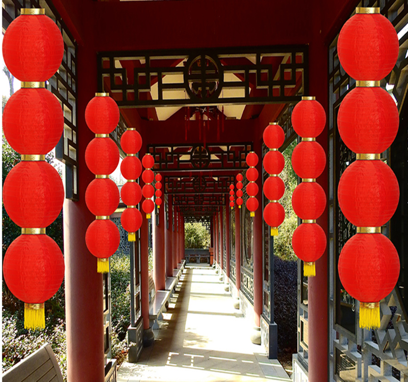 大红灯笼串户外防雨绸布三四五六连串灯笼广告春节元旦串灯笼挂饰