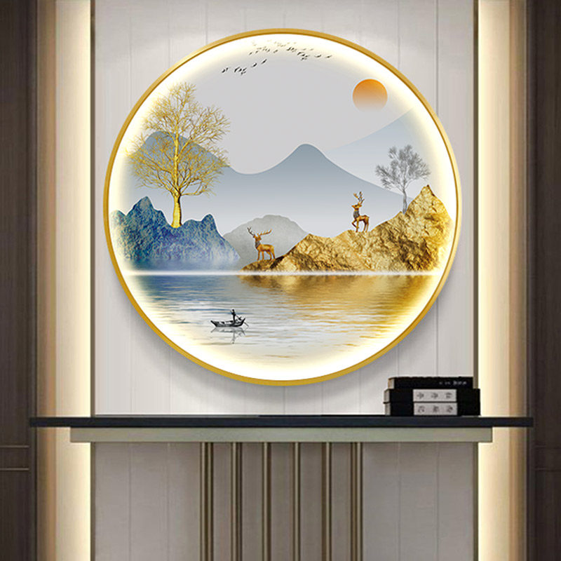 轻奢客厅声控带灯装饰画餐厅入户玄关发光晶瓷画圆形壁画LED灯画,淘宝优惠券,粉丝福利购,淘宝优惠卷