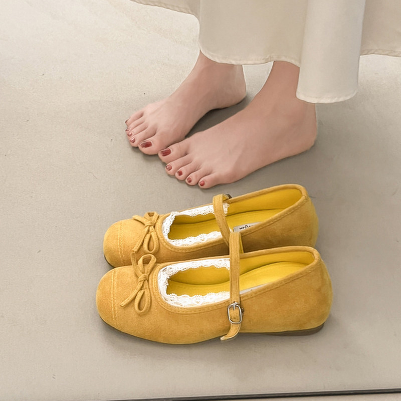 甜美花边蝴蝶结圆头复古平底小皮鞋女时尚百搭配裙子浅口玛丽珍鞋,淘宝优惠券,粉丝福利购,淘宝优惠卷