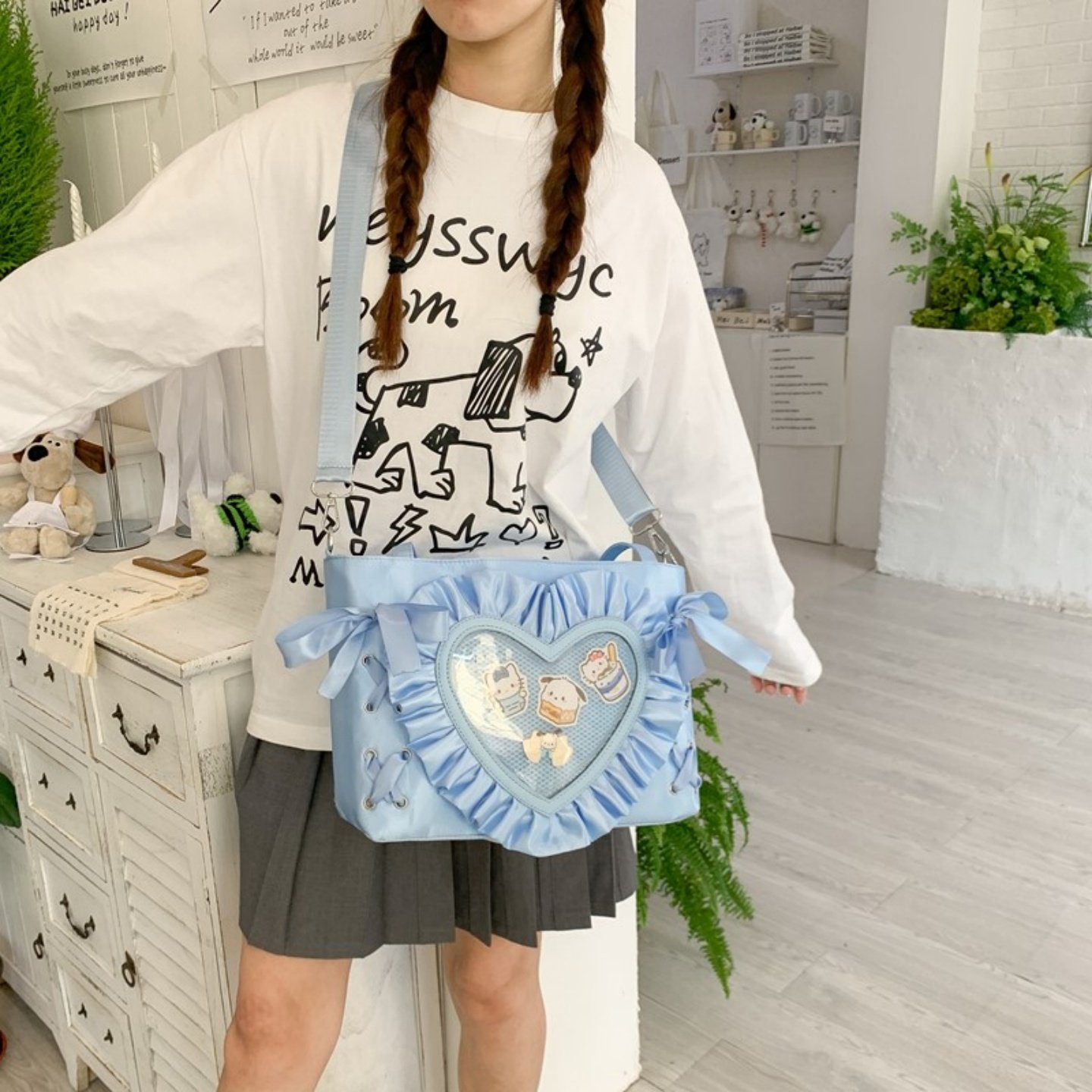 日系痛包大容量手提托特包丝带爱心花边吧唧包二次元斜挎包,淘宝优惠券,粉丝福利购,淘宝优惠卷