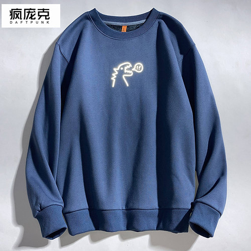 可爱恐龙卫衣男女学生秋冬季保暖圆领上衣韩版潮流反光卡通加绒厚 - 图0