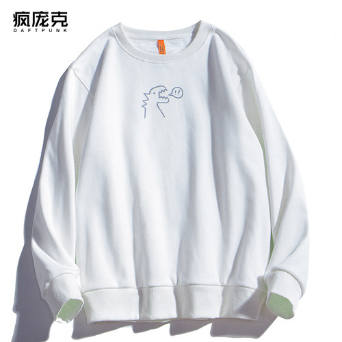 可爱恐龙卫衣男女学生秋冬季保暖圆领上衣韩版潮流反光卡通加绒厚 - 图1