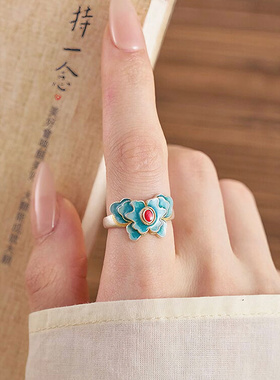 银匠[烟岚]新中式国风999.9足银戒指女描金珐琅彩蝴蝶个性手指环